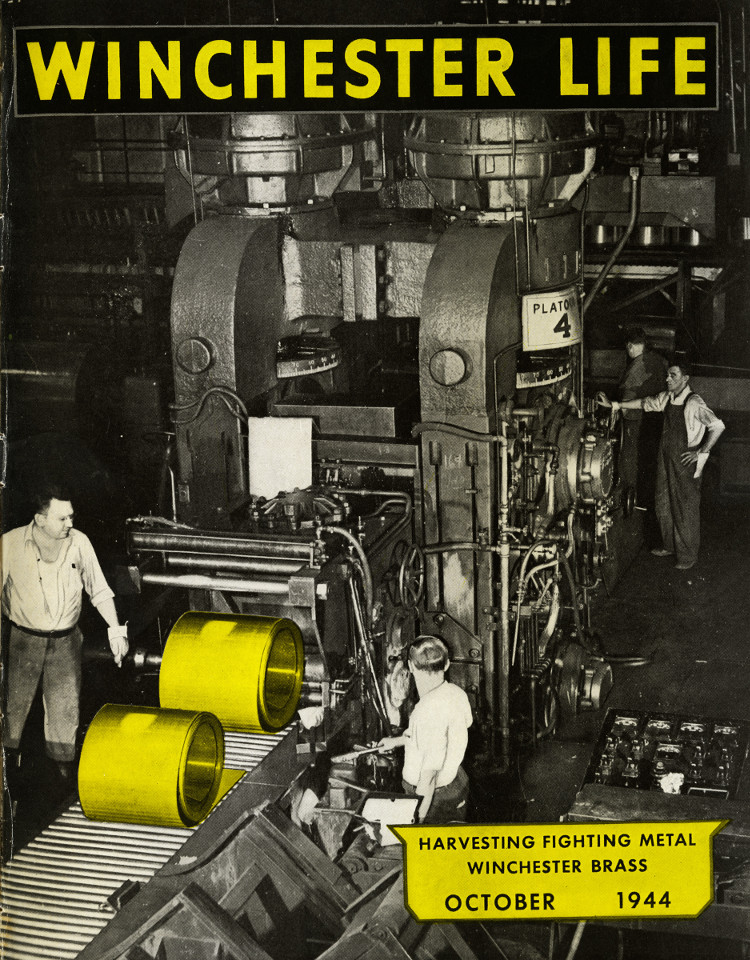 Cover of Winchester Life, “Harvesting Fighting Metal, Winchester Brass, October 1944
