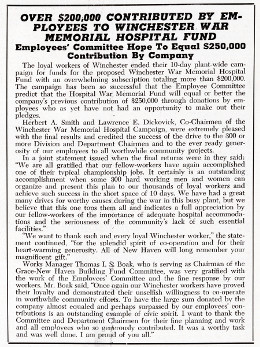 Article: ”Over $200,000 contributed by Employees to Winchester War Memorial Hospital Fund”