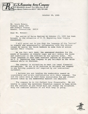 Letter to Mr. Louis Ramano from U.S. Repeating Arms Company