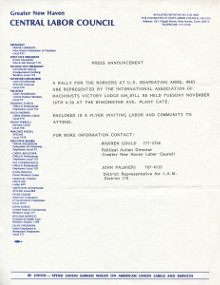 Greater New Haven Central Labor Council Press Announcement