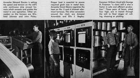 Photos from Winchester Life, showing the brass mill in operation, 1952